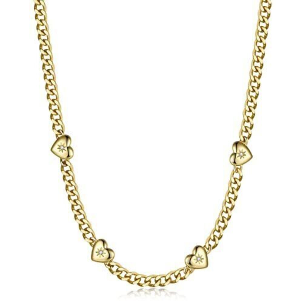 3628 18K Gold Plated Multi Hearts Necklace Dainty Cuban Link Chain Choker